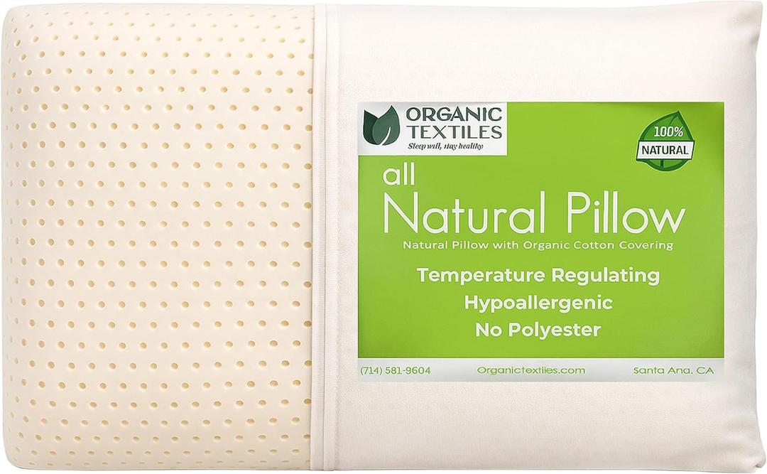 OrganicTextiles Natural Latex Pillow with Organic Cotton Cover, Standard Size, Soft, Pressure Relief, Neck Pain Relief, Bed Pillow for Side, Back and Stomach Sleeper (Standard (Pack of 1)