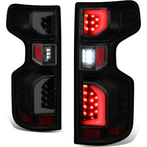 Auto Dynasty Tail Lights Compatible with 2019-2024 Chevy Silverado 1500 WT LT LTD, Red LED DRL Rear Brake Lamps, Driver and Passenger Side, Black Housing Smoked Lens