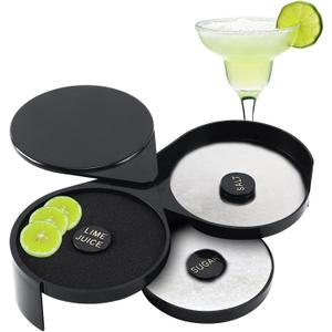 Homend Margarita Salt Rimmer Bar Quality Rimmer 3-Tier Rotating Trays Salt Sugar Lime Juice Bar Rimmer Great for Margaritas & Cocktails
