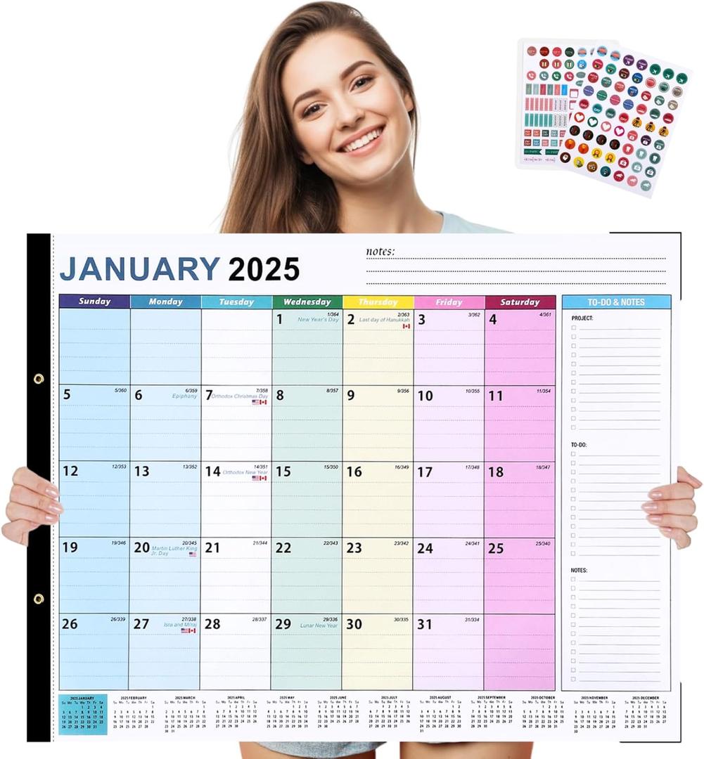 Large Desk Calendar 2025-2026 - 18-Month Jumbo 22"x17" (56x43cm) Wall & Desktop Planning Pad with Holiday Markers, Grid Blocks & Tear-Resistant Paper for Home Office School Organization