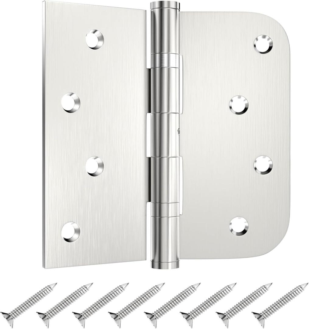 Door Hinges, 4'' X 4'' X 2.5 mm Hinge for Exterior and Interior Door, Silver Door Hinges with Half Rounded & Half Square Corners, Heavy Duty Door Hardware for Bedroom, Studio & Garage - 3 Pack