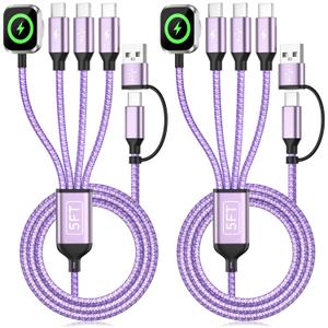 4in2 Multi Charging Cable for iWatch Charger/iPhone Charger/CarPlay Cable, Beach Travel Vacation Essentials, (2Pack 5FT) 3 X USB C/iWatch Charger Cords for iWatch 11-1/iPhone 17-15, Android Car