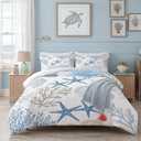 Coastal Bedding Set Queen: Nautical Comforter for Kids Teens Men Women, Sea Shell Starfish Marine Bedroom Decor 1 Comforter 