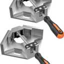Housolution Right Angle Clamp, [2 PACK] Single Handle 90 Aluminum Alloy Corner Clamp, Clamps for Woodworking Adjustable Swing Jaw, Woodworking Tools Photo Frame Vise Holder, Gifts for Men Dad (Silver Gray)