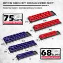 8-Piece Magnetic Socket and Wrench Organizer Set, Metric & SAE, 1/4", 3/8", 1/2"Drive Detachable Socket Storage Tray, 24-Slot Wrench Holder with Non-Slip Handle & Lock Cover for Toolbox Drawer Storage
