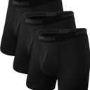 BAMBOO COOL Men's Underwear Breathable Boxer Briefs with Fly Moisture-Wicking Lightweight Underwear 7-Pack (Large, 01-black(3 Pack))