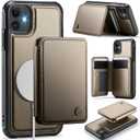 Compatible with Magsafe for iPhone 12/12 Pro Wallet Case Magnetic Card Holder, RFID Blocking 2 in 1 Detachable Kickstand Shockproof Cover for Women Men, Bronze Gold