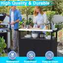 COZEER Outdoor Grill Table with Storage, Weatherproof Grill Cart | Portable, Outdoor Storage Box, Kitchen Island, Stainless Steel Table with Utensil Hooks & Rolling Lockable Caster Wheels