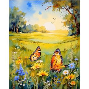 Butterfly Garden Paint by Numbers Kit for Adults - DIY Monarchs and Wildflowers in Field Painting on Canvas 16x20 Inches, Acrylic Paint Set, Suitable for Beginners, Art for Home Decoration or Gifts