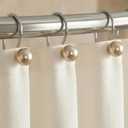 Champagne Gold Shower Curtain Hooks: Elegant Pearl Ball Design with Rustproof Stainless Steel Rings – Decorative Bathroom Accessories for Glam Vintage & Luxury Inspired Décor