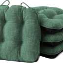 Chair Cushions for Dining Chairs Set of 4, Kitchen Chair Cushions, Chair Pads with Ties Non Slip Backing, Christmas Room Decor, Tufted Memory Foam Seat Cushion 4 Pack, 15.5x15.5x4, Dark Green
