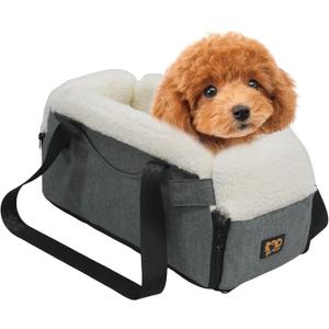 Center Console Dog Car Seat for Small Dogs, Dog Booster Seat with Upgraded Safety Tethers, Detachable Washable Pet Car Seat Travel Bed Under 25lbs(Grey)