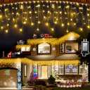 612 LED String lights Indoor Outdoor, 60ft Christmas Window Lights with 136 Drops 12 Modes, Dimmable Curtain Lights, Fairy Lights for Bedroom Holiday Wedding Party Home Xmas Decorations, Warm White