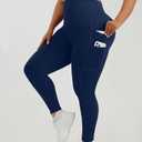 Plus Size High-Waist Yoga Pants for Women, 4-Pocket Tummy Control Butt-Lifting Workout Leggings (Blue)