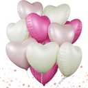 2 x Pink White Heart Balloons, 12 Pcs Cream Foil Balloons, 18 Inch Baby Pink Heart Balloon for Valentines Decorations Birthday Baby Shower Wedding Party Decorations