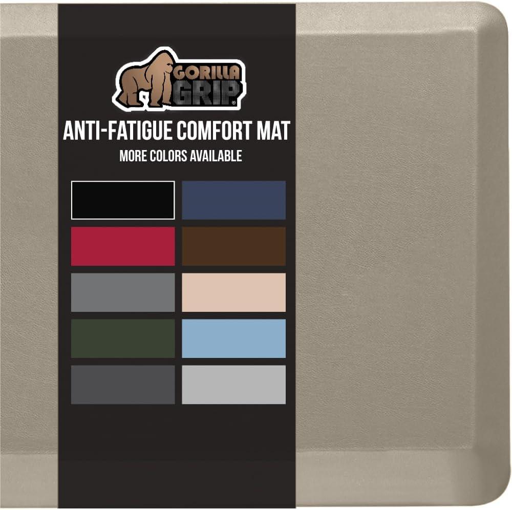 GORILLA GRIP Comfortable Cushioned Kitchen Mats for Floor, Waterproof and Stain Resistant Soft Top, 3/4 Inch Thick Ergonomic Standing Desk Anti Fatigue Mat, Foam Supports Ankles and Feet, 20x32, Taupe
