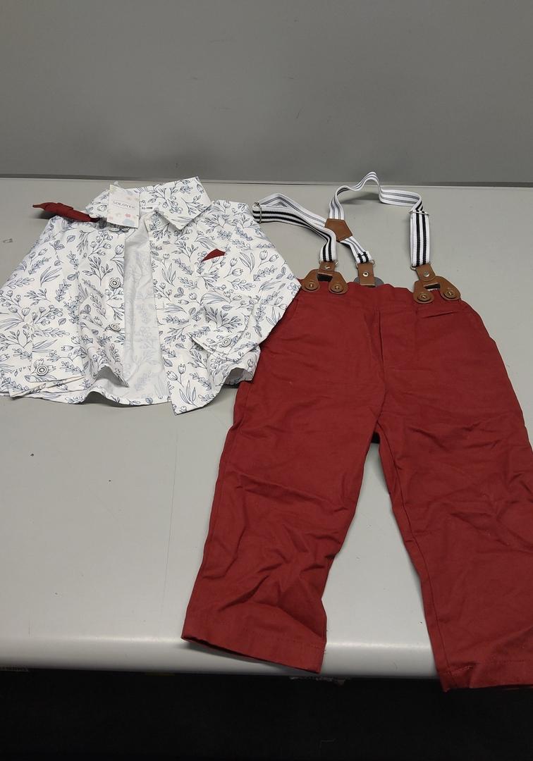 Toddler Baby Boy Clothes Suit 12M-7Y Boys Wedding Formal Outfit, Dress Shirt+Bowtie+Suspender Pants Gentleman Outfits (Size: 12-18 Months)