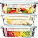 Airtight Glass Food Storage Containers with Lids (3-pack 106oz), Glass Lunch Box, Leak-proof, BPA-Free, Microwave, Oven, Freezer, Dishwasher - FREE 6 Plastic Containers with Purchase