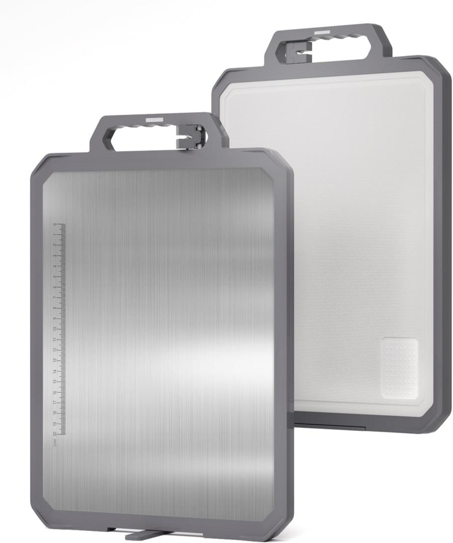 Titanium Cutting Boards for Kitchen, Large Chopping Boards with Handle, Non Slip Metal Cutting Board, Double Sided Pure Titanium and Wheat Straw PP, Dishwasher Safe, 17121