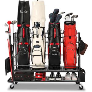 Golf Bag Storage Garage Organizer- Golf Bag Stand Fit for Golf Bags, Golf Clubs, Golf Balls, Golf Equipment Accessories, Golf Bag Storage Rack with Wheels for Garage