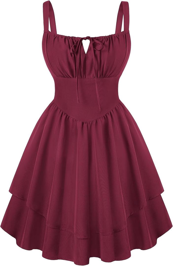 Scarlet Darkness Corset Mini Dress for Women Teens 2026 Summer Ruffle Sundress Graduation Homecoming Dresses (Large, Wine Red)