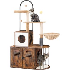 HOOBRO Cat Tree with Litter Box Enclosure, All-in-One 31.5" Cat Tower with Hidden Litter Box Cover Furniture for Indoor Cats, Versatile Cat Condo with Sisal Posts, Hammock, Rustic Brown FG45MZ03