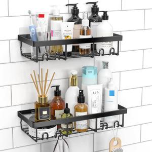 Moforoco Shower Caddy Shelf Organizer Rack, Self Adhesive Black Bathroom Shelves Basket, Home Farmhouse Wall Inside Organization and Storage Decor Rv Accessories, First Camper Apartment Essentials (Medium)