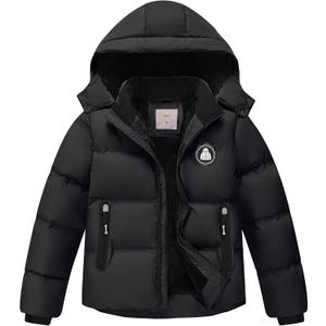 Boys' Winter Coat Kids Puffer Winter Jacket Thick Fleece Lined Warm Hooded Outerwear Coats for Boys Girls (4-15) (10-12, Black)