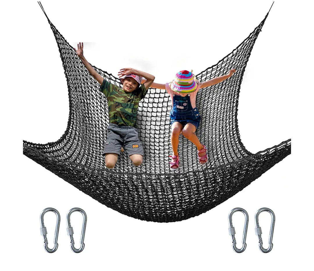 Kids Climbing Cargo Net, 6.5 * 9.8 ft Playground Safety Net, Polyester Double Layers Net Bridge for Inside, Outside, Backyard,Tree House, Obstacle Training, Monkey Bar, Black (6.5 * 9.8)