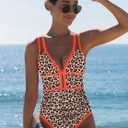 Popvil Women One Piece Swimsuit 2026 Tummy Control Sexy Cutout Neon Color Block Bathing Suit Slimming Adjustable Swimwear (Orange, S)
