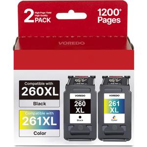 260XL 261XL Replacement for Canon Ink 260 and 261 Ink Cartridges PG260 XL CL261 XL for Canon Pixma TS6420a TS6420 TS6400 TR7020a TR7020 TR7000 TS5300 TS5320 Printer Ink Cartridge (1 Black,1 Color)