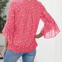 CiCiBird Women Chiffon Floral Blouse 3/4 Ruffle Sleeve Crew Neck Pleated Front Tops Dressy Casual Shirts (XXL)