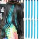 Colored Hair Extensions Clip In for Kids Girls Women, Teal Blue 10 Pieces Rainbow Color, 22 Inch Long Straight Highlights Party, Synthetic