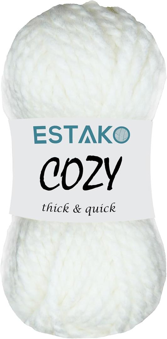Estako Cozy Thick & Quick Yarn 20% Wool 80% Acrylic Soft Super Bulky Weight #6 Knitting and Crocheting Yarn 3.52 oz (100gr) 65 yds (60 m) (White)