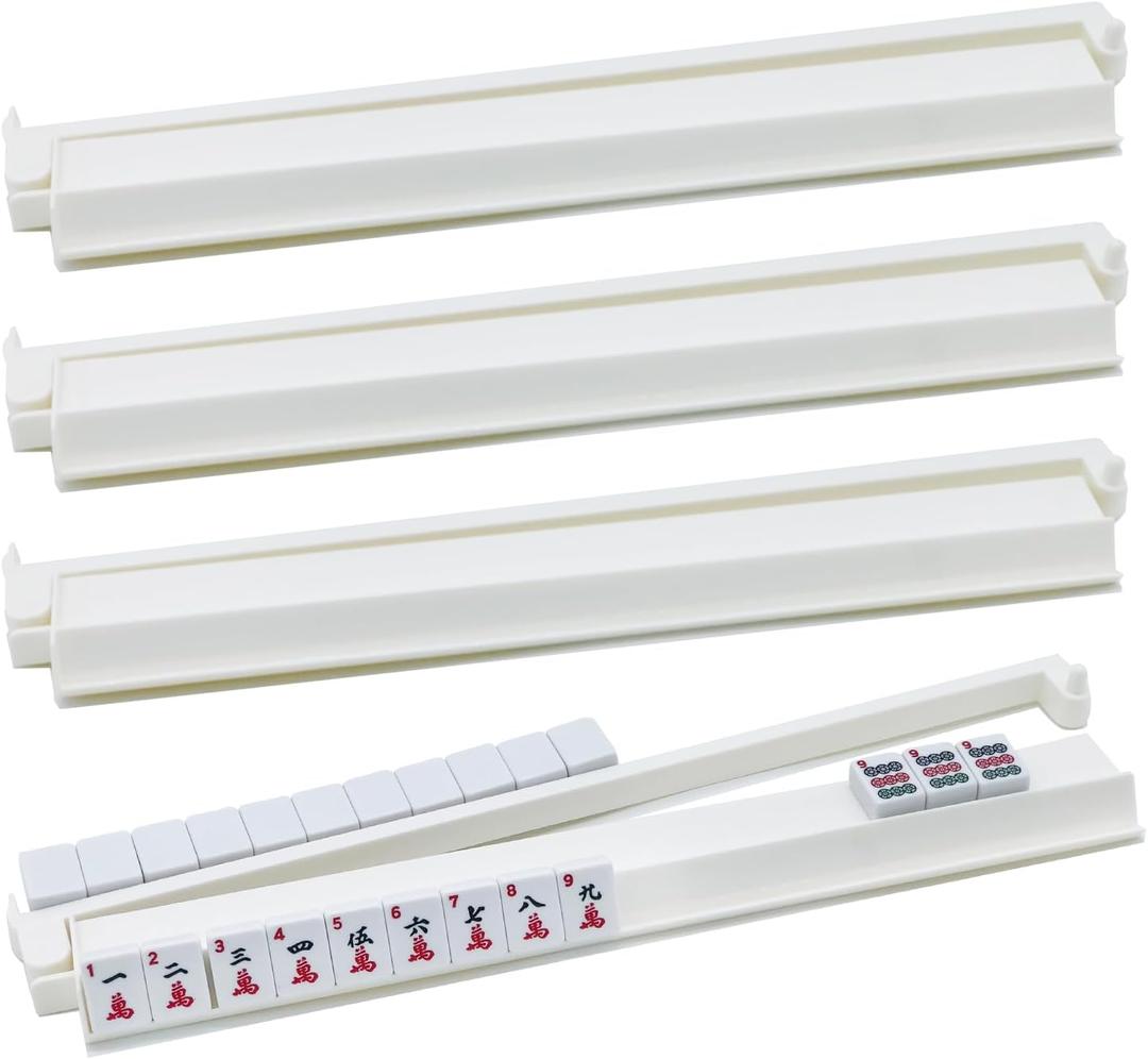 Mahjong Racks with Pushers, 4PCS Clear Acrylic Mah jongg and Racks/Trays, Modern American Mahjong Tile Holder with Built-in (White(Not Clear))