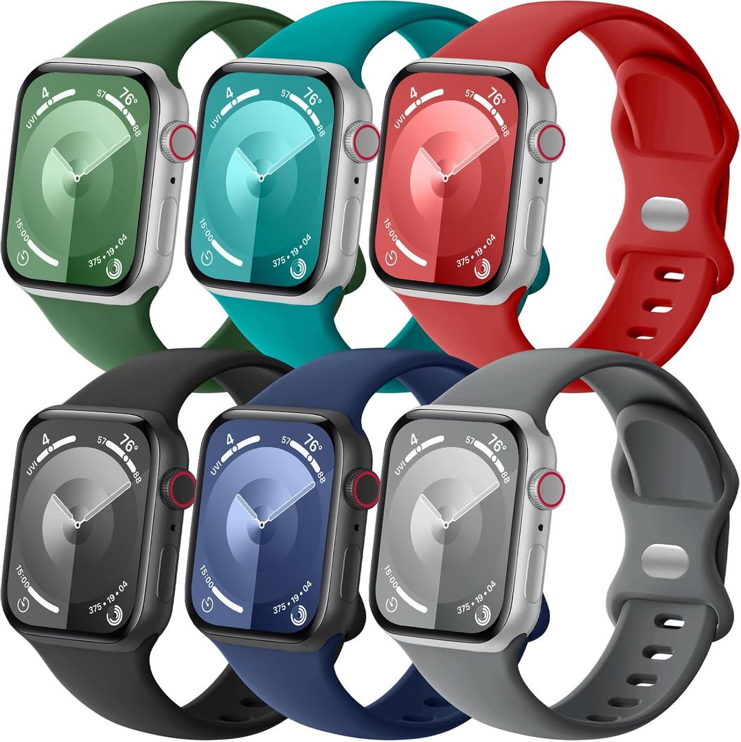 Lenrao 6 Pack Sport Band Compatible with Apple Watch Band 46mm 44mm 45mm 40mm 42mm 38mm 41mm 49mm Men Women, Soft Silicone Waterproof Strap for iWatch Band Series 11 10 9 8 7 6 5 4 3 2 1 SE Ultra