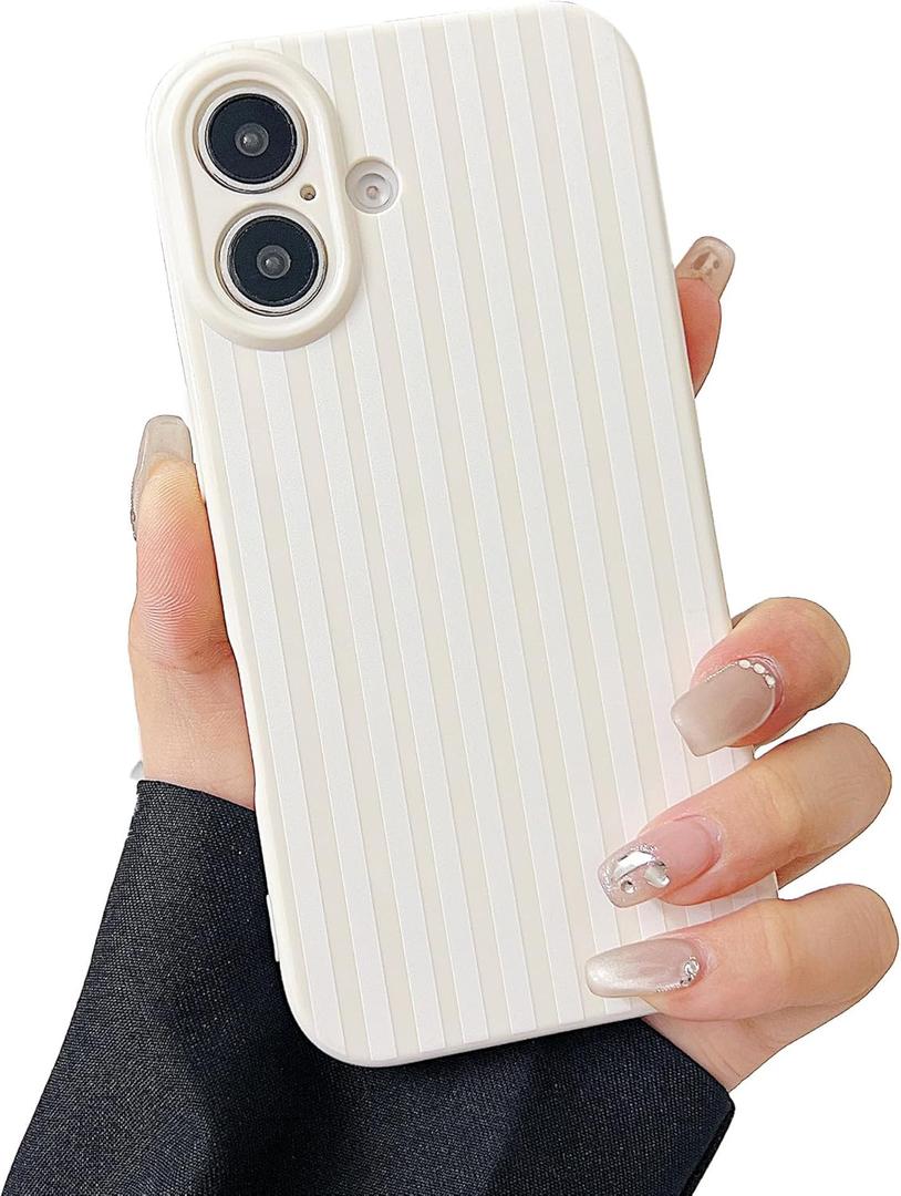 2 x Compatible with iPhone 16 Plus Case Cute Aesthetic Striped Phone Case for Girls Women,Soft Silicone Shockproof Protective Designed for iPhone 16 Plus Case -White