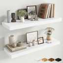 Fun Memories Floating Shelves for Wall, 32 Inch Long Floating Shelves Set of 2, 32 x 10 Wooden Shelves for Wall, Large Storage Shelves, Hanging Shelves for Bathroom Kitchen Bedroom, White, 32W x 10D x 1.5H