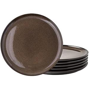 LERATIO Ceramic Plates Set of 6, 8.5 Inch Reactive Glaze Light Weight Porcelain Salad Plates, Modern Shape Dinnerware Dishes Set for Microwave&Dishwasher &Oven Safe, Scratch Resistant-Chestnut