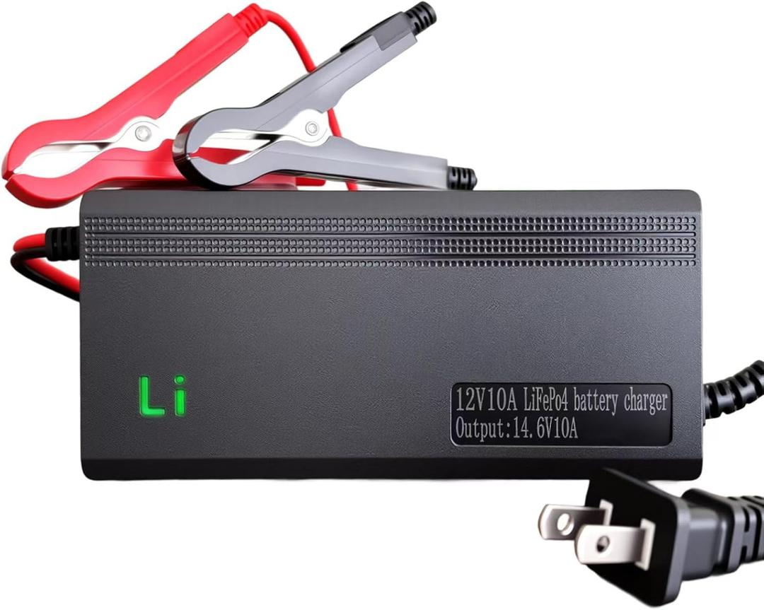 14.6V 10A LiFePO4 Battery Charger Designed for 12V Lithium Battery, AC-DC Smart Charger, Battery Maintainer, Built-in Safety Protections, Support 0V Charging Function