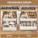 Seinloes 2 Pack Pull out Cabinet Organizer 21"Deep With Raising Pad for Framed Cabinets, Expandable Slide out Drawers for Kitchen Cabinets with 4pcs Divider Racks, Roll out Shelves 12.1"-20.4" W White