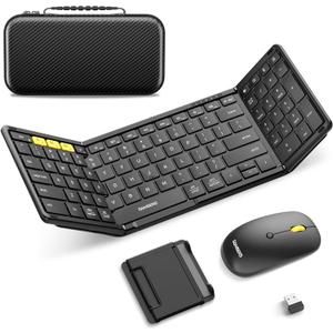 Foldable Keyboard and Mouse, Samsers Folding Bluetooth Keyboard Combo, 2.4G + BT5.0 x 2, Full-Size Portable Travel Keyboard & USB-C Rechargeable Wireless Mouse for iOS Android Windows Mac OS