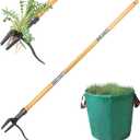 Weed Puller Tool, Stand Up Weed Remover Tool, Gardening Hand Weeding Tool with 48" Handle for Dandelion, Includes a Reusable Garden Waste Bag [2025 Upgraded Weeder]