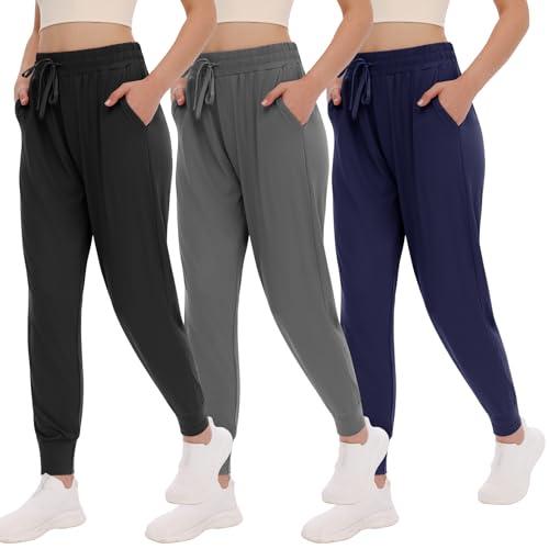 TNNZEET Women's Joggers with Pockets - High Waisted Sweatpants Tapered Leg Drawstring Lightweight Athletic Pants XL