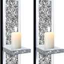 Set of 2 Crystal Crush Diamond Candle Sconces, Gorgeous Silver Mirrored Wall Sconce, Candle Holder Glass Wall Decorations for Home Dcor, Living Room, Dining Room