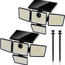 K KASONIC - Solar Motion Sensor LED Security Lights With 4 Heads, IP65 Waterproof Wall Flood Lights, Outdoor With Ground Stake for Garden Pathway Patio Yard, 2 Packs