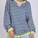 Women Striped Oversized Sweatshirt Long Sleeve Crewneck Hoodies Shirts 2024 Fall Pullover Top Trendy Preppy Clothes (L)