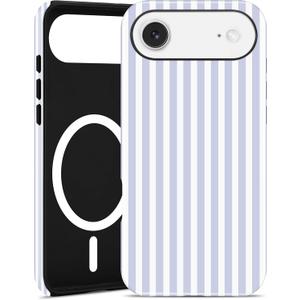 Jusy Compatible with MagSafe Striped Case for iPhone 17 Pro Max, Cute Aesthetic Striped Magnetic Phone Case, Soft TPU and Hard PC Protective Phone Cover for Women Girls(Matte)- Blue and White