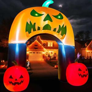 10FT Halloween Inflatable Archway Pumpkin Arch, Giant Pumpkin Blow Up Built-in 7 LED Lights for Yard Halloween Archway Inflatables Outdoor Yard Decoration for Lawn, Porch, Garden Party
