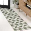 JONATHAN Y TSN201E-28 Darcy Traditional Geometric Bold Gingham Green/Cream 2 ft. x 8 ft. Indoor/Outdoor Runner Rug, Pet Friendly, Stain Resistant, Easy-Cleaning for Home, Patio, Backyard, Porch (2' x 7'10" (Rectangular))